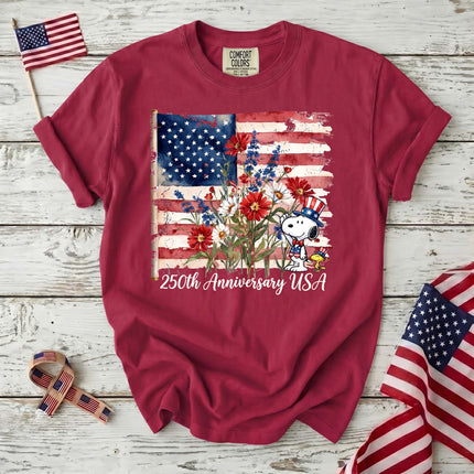 Comfort Colors 250th Anniversary USA Watercolor Flag Floral Dog T-Shirt