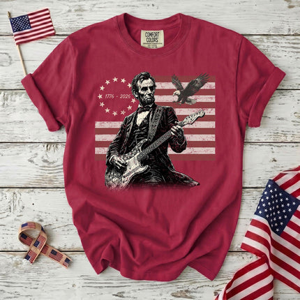 Comfort Colors 250th Anniversary USA Abraham Lincoln Guitar Flag T-Shirt