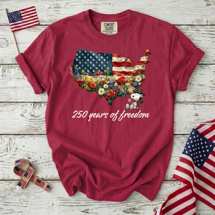 Comfort Colors 250 Years Of Freedom USA Map Floral Patriotic Dog T-Shirt