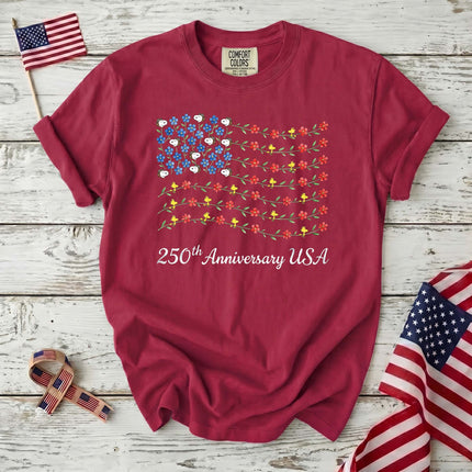 Comfort Colors 250th Anniversary USA Floral Vine Flag Dog And Bird T-Shirt