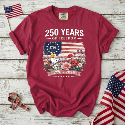 Comfort Colors 250 Years Of Freedom 1776-2026 Patriotic Floral Dog T-Shirt