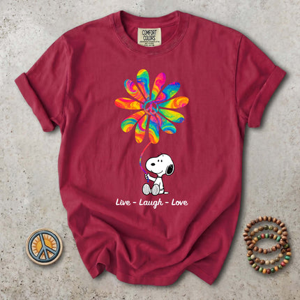 Comfort Colors Live Laugh Love Rainbow Peace Flower T-Shirt