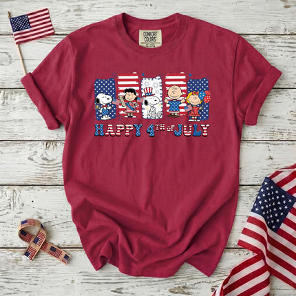 Comfort Colors Happy 4th Of July Red White Blue Stripes Panels T-Shirt