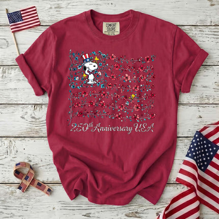 Comfort Colors 250th Anniversary USA Floral Vine Flag Uncle Sam Dog T-Shirt