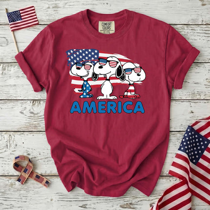 Comfort Colors America Cool Pups Patriotic Flag Sunglasses T-Shirt