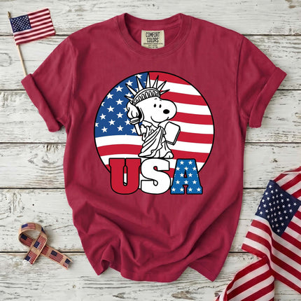 Comfort Colors USA Statue Of Liberty Patriotic Dog Circle T-Shirt