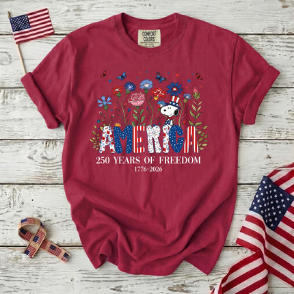 Comfort Colors America 250 Years Of Freedom Wildflowers Patriotic Dog T-Shirt