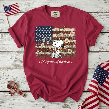 Comfort Colors 250 Years Of Freedom Daisies Patriotic Dog T-Shirt