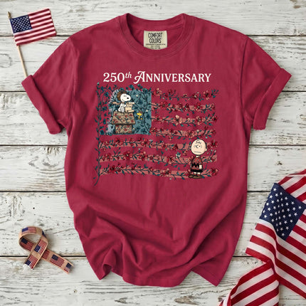 CRIMSON_fb2efa46-ad8f-4b91-9e7e-73de5cfdd198 - AuraNations - Comfort Colors 250th Anniversary Floral Vine Flag Aviator Dog T-Shirt - Crimson / S - 250TH ANNIVERSARY, ALL, COMFORT COLORS, NO CUSTOM, PRODUCTS, SNPY, TSHIRT