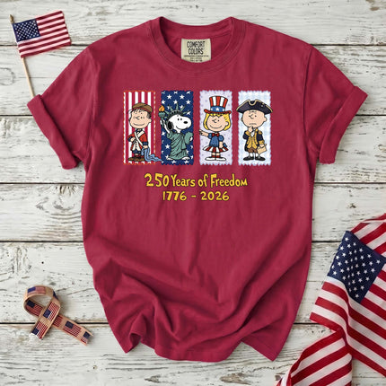 CRIMSON_ffad1321-bdc8-4923-89a4-6c292f45be24 - AuraNations - Comfort Colors 250 Years Of Freedom 1776-2026 Patriotic Panels T-Shirt - Crimson / S - 250TH ANNIVERSARY, ALL, COMFORT COLORS, NO CUSTOM, PRODUCTS, SNPY, TSHIRT