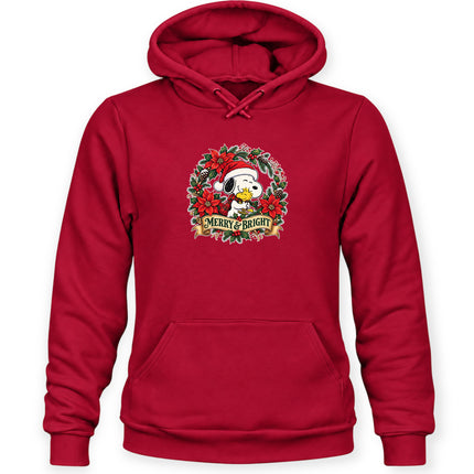 Merry and Bright Christmas Poinsettia Wreath Hoodie