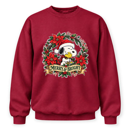 Merry and Bright Christmas Poinsettia Wreath Sweatshirt