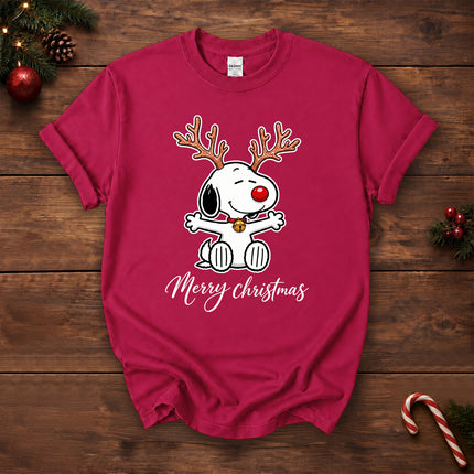 Merry Christmas Reindeer Antlers Red Nose T-Shirt