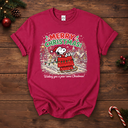Merry Christmas Snowy Sleigh Village Holiday Lights T-Shirt