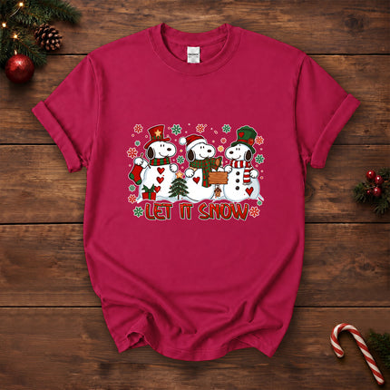 Let It Snow Christmas Snowman Trio Holiday Graphic T-Shirt