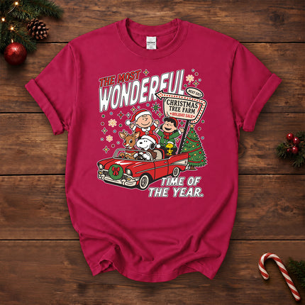 Christmas Tree Farm Vintage Car Most Wonderful Time T-Shirt
