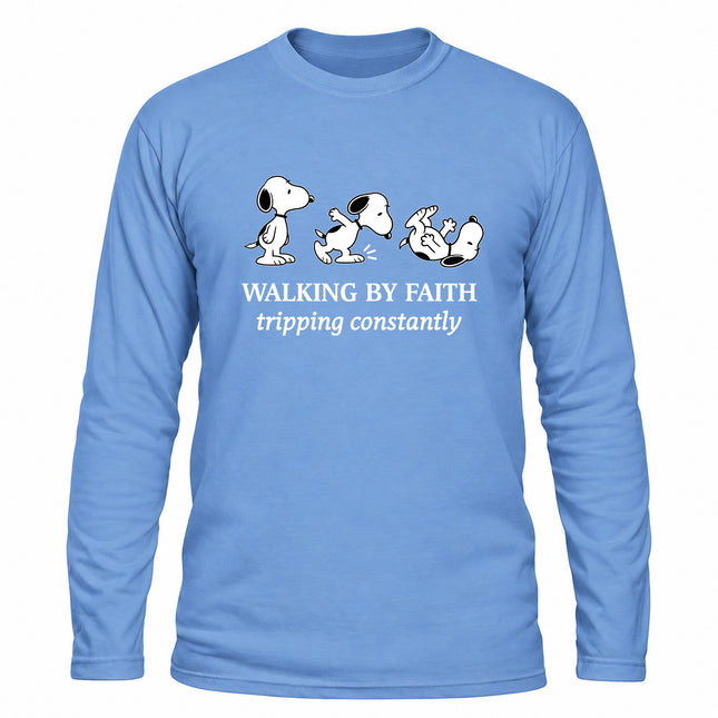 Walking By Faith Tripping Constantly Funny Christian Christmas Gift Long Sleeve T-Shirt