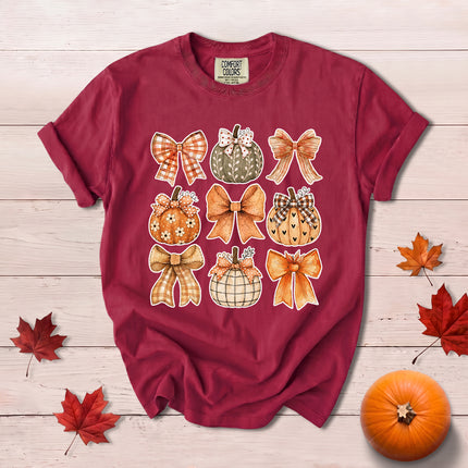 Comfort Colors Fall Autumn Pumpkin Bow Coquette Thanksgiving T-Shirt