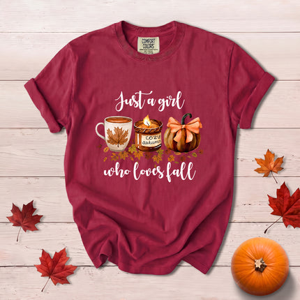 Comfort Colors Fall Autumn Just A Girl Who Loves Fall Pumpkin Coffee T-Shirt