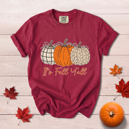 Comfort Colors Fall Autumn Pumpkin Trio Its Fall Yall Southern T-Shirt