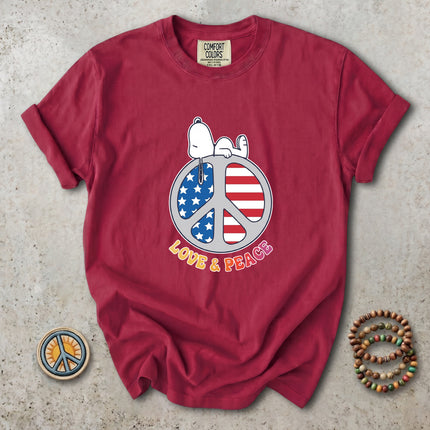 Comfort Colors American Flag Peace Love Patriotic Retro T-Shirt
