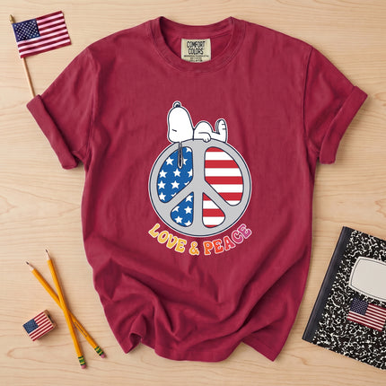 Comfort Colors Love and Peace American Flag Patriotic T-Shirt