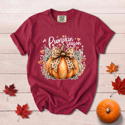 Comfort Colors Fall Autumn Pumpkin Season Leopard Bow Thanksgiving T-Shirt