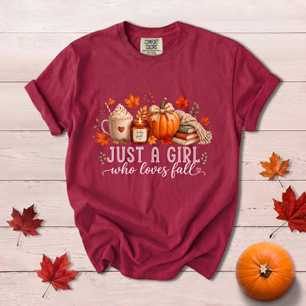 Comfort Colors Fall Autumn Just A Girl Who Loves Fall Pumpkin Coffee Cozy T-Shirt