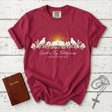 Comfort Colors Great Is Thy Faithfulness Lamentations 3:23 Christian Bible Verse T-Shirt