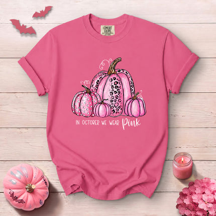 Comfort Colors Pink Pumpkin Breast Cancer Awareness Halloween T-Shirt