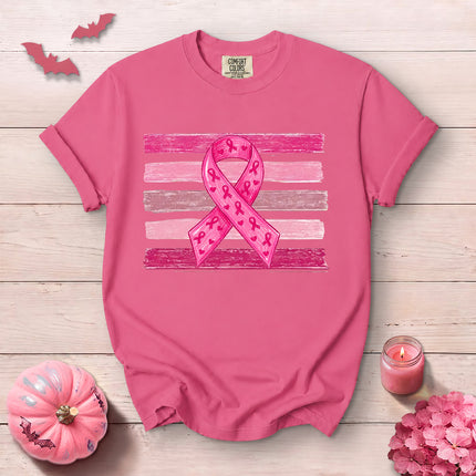 Comfort Colors Pink Ribbon Breast Cancer Awareness T-Shirt
