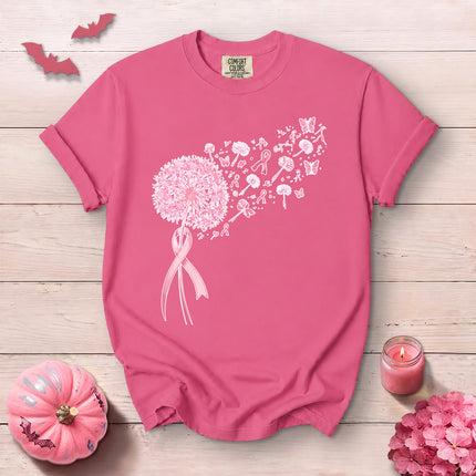 Comfort Colors Breast Cancer Awareness Pink Dandelion Ribbon Butterfly T-Shirt