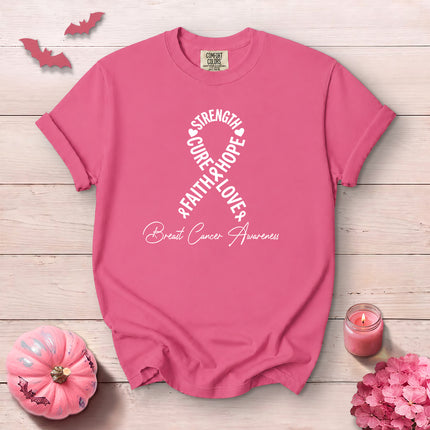 Comfort Colors Breast Cancer Awareness Strength Hope Pink Ribbon T-Shirt