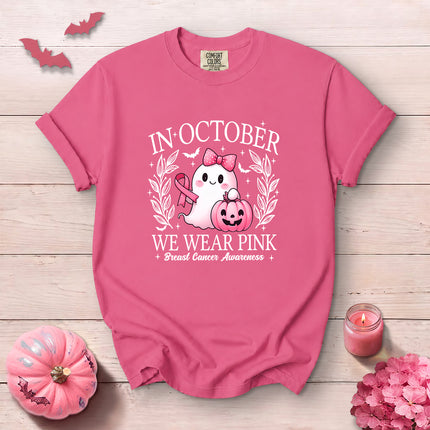 Comfort Colors Halloween Ghost Breast Cancer Awareness T-Shirt
