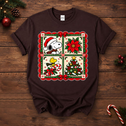 Christmas Patchwork Poinsettia Holiday Quilt T-Shirt