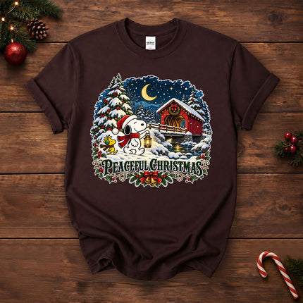 Peaceful Christmas Snowy Covered Bridge Winter Night T-Shirt