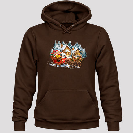 Christmas Reindeer Sleigh Ride Snowy Village Hoodie