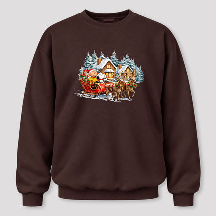 Christmas Reindeer Sleigh Ride Snowy Village Sweatshirt