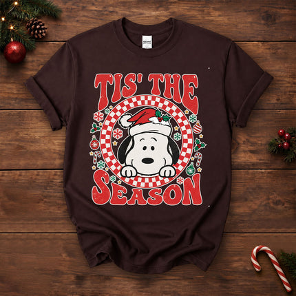 Tis The Season Christmas Retro Checkered Santa Hat T-Shirt