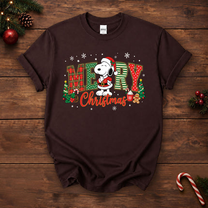 Merry Christmas Plaid Lettering Holiday Tree T-Shirt