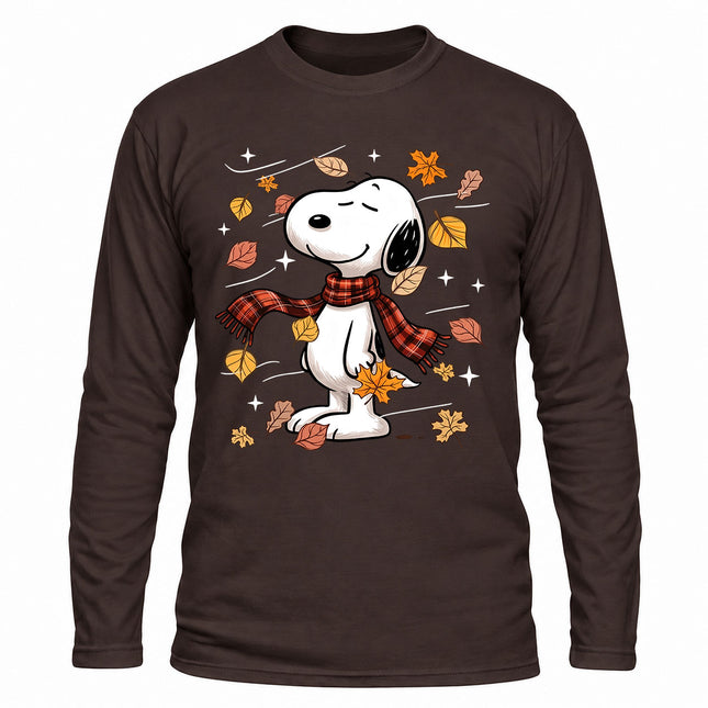 Fall Leaves Plaid Scarf Cozy Autumn Long Sleeve T-Shirt