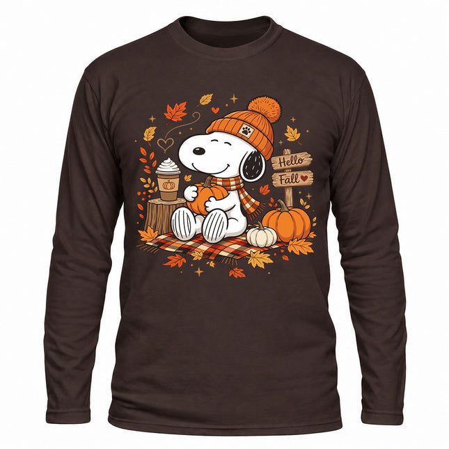 Hello Fall Pumpkin Coffee Cozy Autumn Long Sleeve T-Shirt