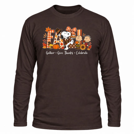Fall Thanksgiving Shirt Gather Give Thanks Celebrate Long Sleeve T-Shirt