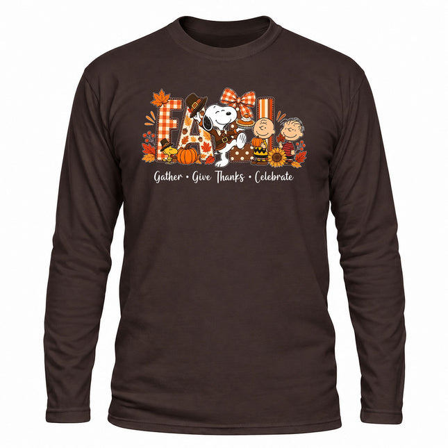 Fall Thanksgiving Shirt Gather Give Thanks Celebrate Long Sleeve T-Shirt