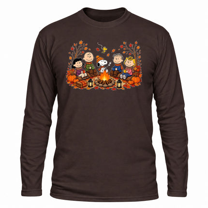 Fall Campfire Pumpkin Autumn Cozy Friends Long Sleeve T-Shirt