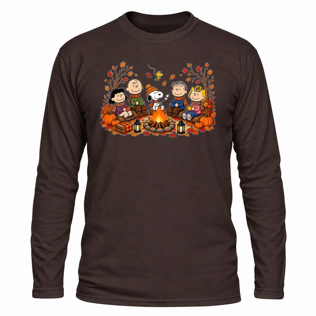 Fall Campfire Pumpkin Autumn Cozy Friends Long Sleeve T-Shirt