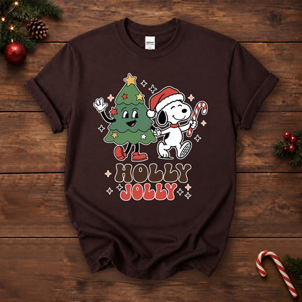 Holly Jolly Christmas Tree Candy Cane Retro T-Shirt