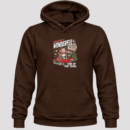 Christmas Tree Farm Vintage Car Most Wonderful Time Hoodie
