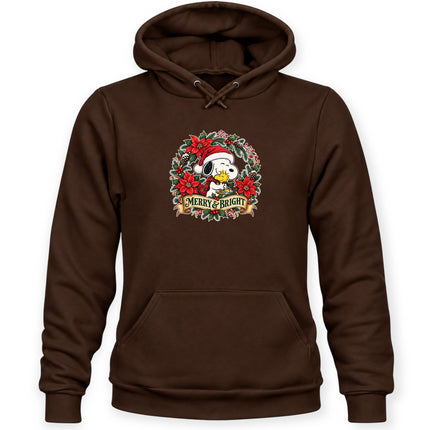 Merry and Bright Christmas Poinsettia Wreath Hoodie