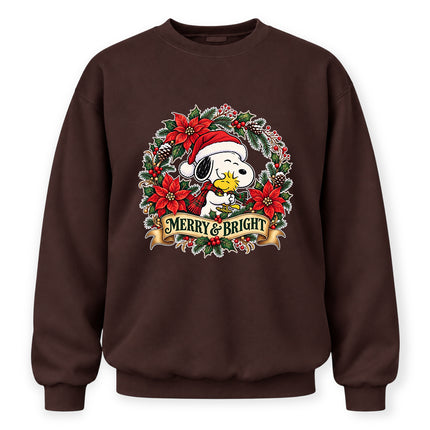 Merry and Bright Christmas Poinsettia Wreath Sweatshirt